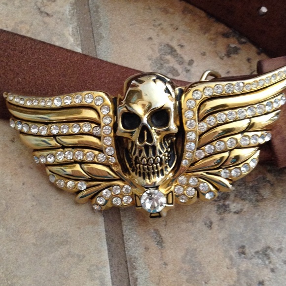 RHINESTONE SKULL BUCKLE BELTS A LOT OF FIVE M/L/Xl - Picture 4 of 6