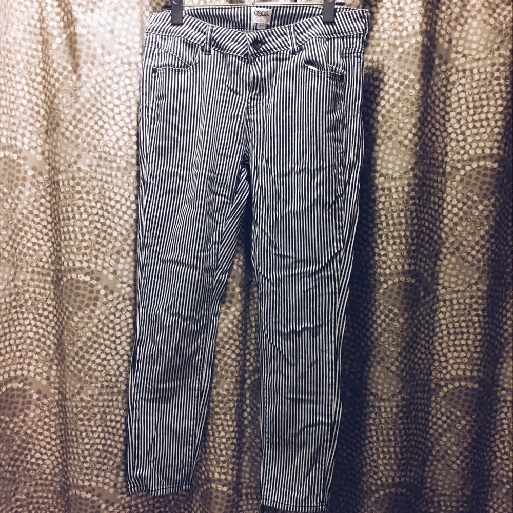 ASOS striped white and navy jeans
