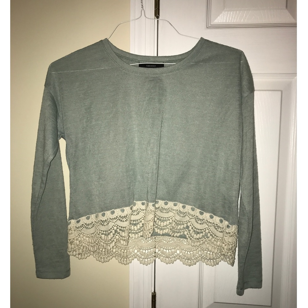 Light Green Cropped Lace F21 Top