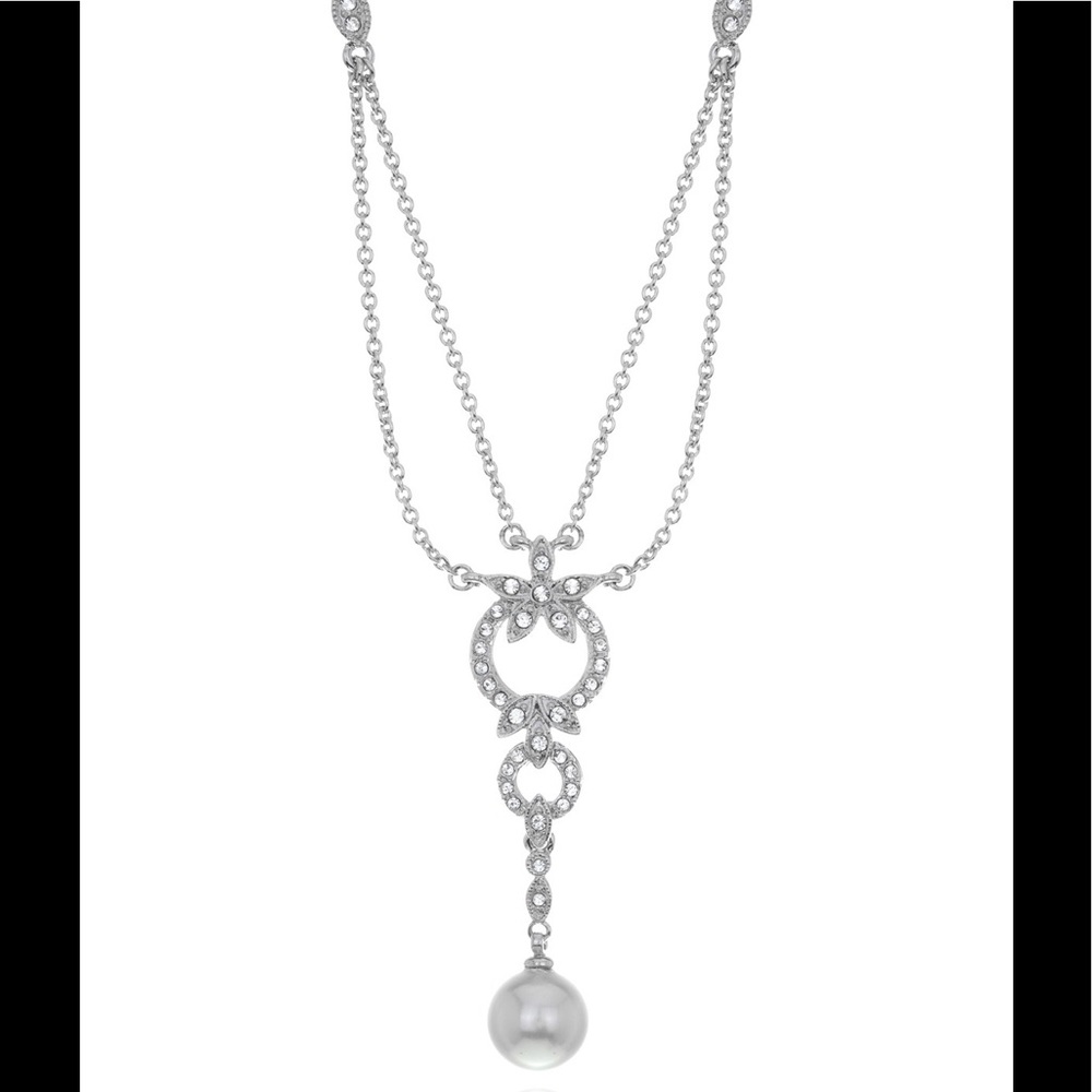 NWT CZ & rhodium necklace with pearl drop