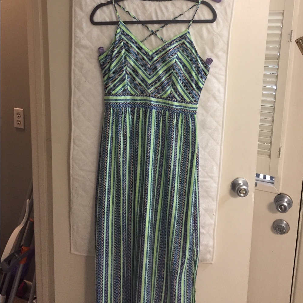 Francesca's adjustable green & blue maxi dress