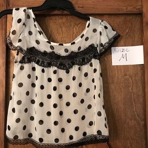 Polka dot top with lace trim