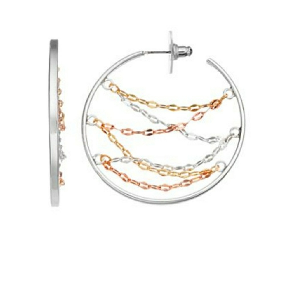 Jennifer Lopez Tri Tone Chain Nickel Free Hoop Ear