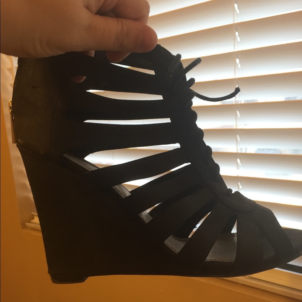 Black lace up wedges