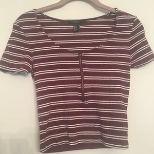 Maroon/white striped crop top