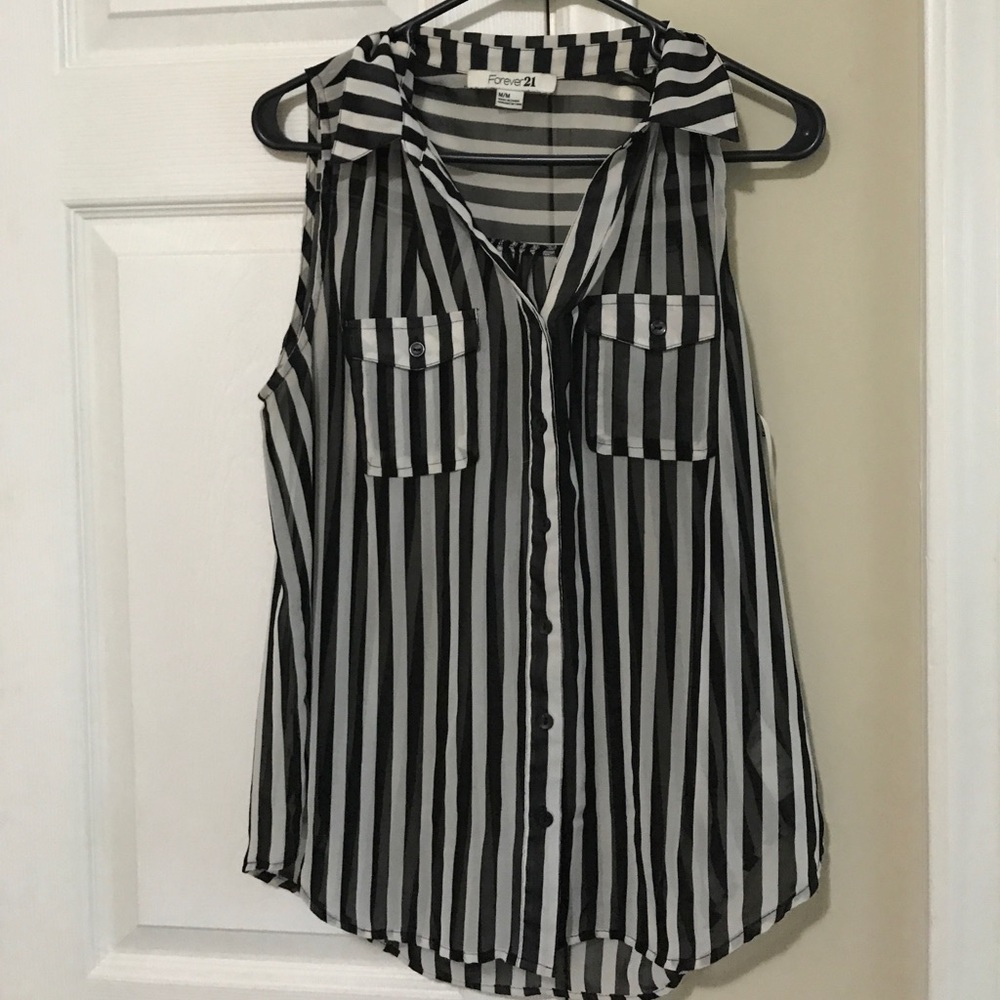 Sheer black and white tank blouse