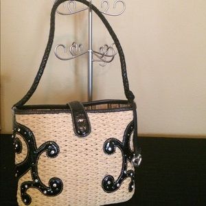 Brighton Purse Straw and Black Patent Leather