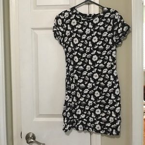 Black white and hint of purple floral dress