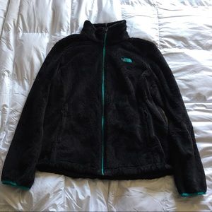 black and teal fuzzy north face