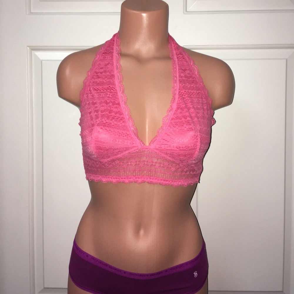Victoria's Secret Magenta lace halter Bralette Medium