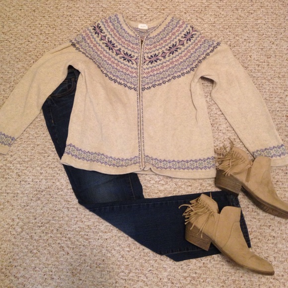 Alps Sweaters - Fair isle Zip-up Cardigan Sweater