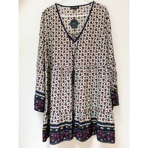 En Créme Printed Tassel Tie Bohemian Dress