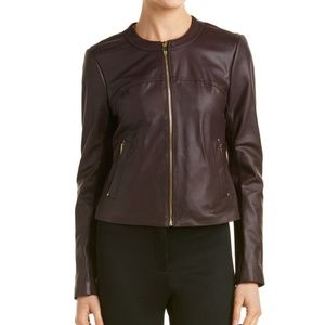 Via Spiga Zip-Front Leather Jacket Size XS