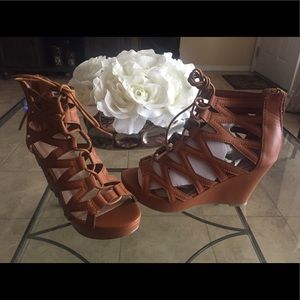Brown lace up wedges