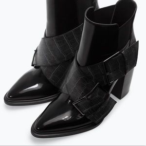 ZARA Buckled Mock-Croc Boots