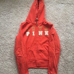 Victorias Secret PINK Orange Zip Hoodie-Size M-EUC