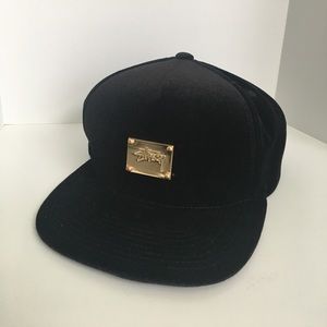 Black Velvet Stussy SnapBack with Gold Accent