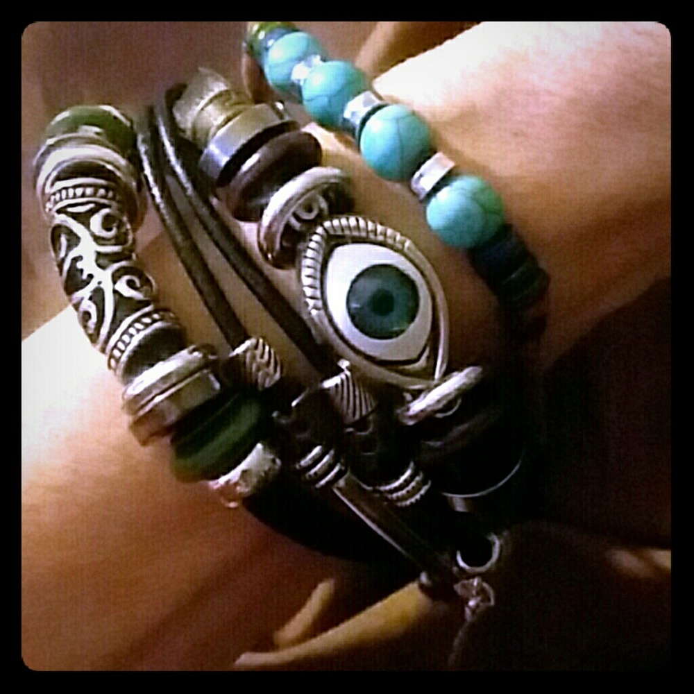 Indian spiritual turquoise and leather bracelet