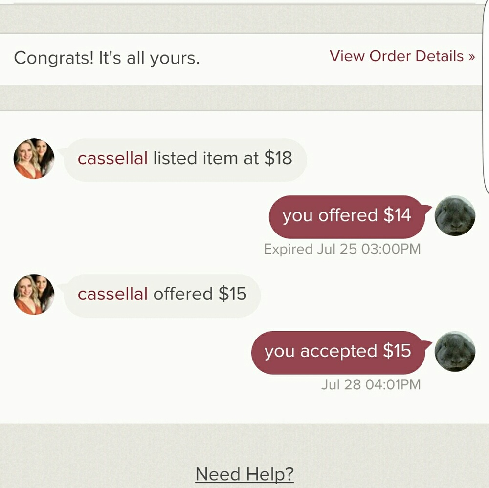 Screen shot of order