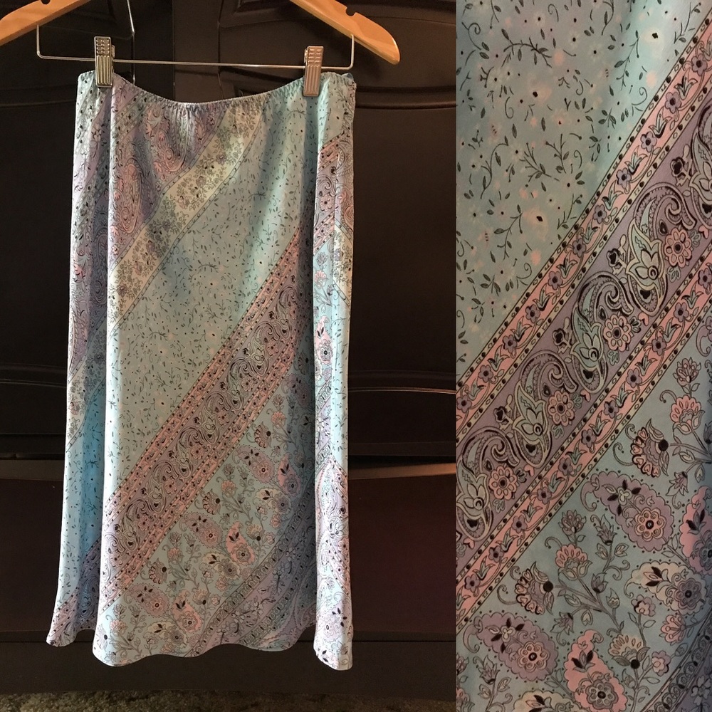 Silk paisley skirt blue pink