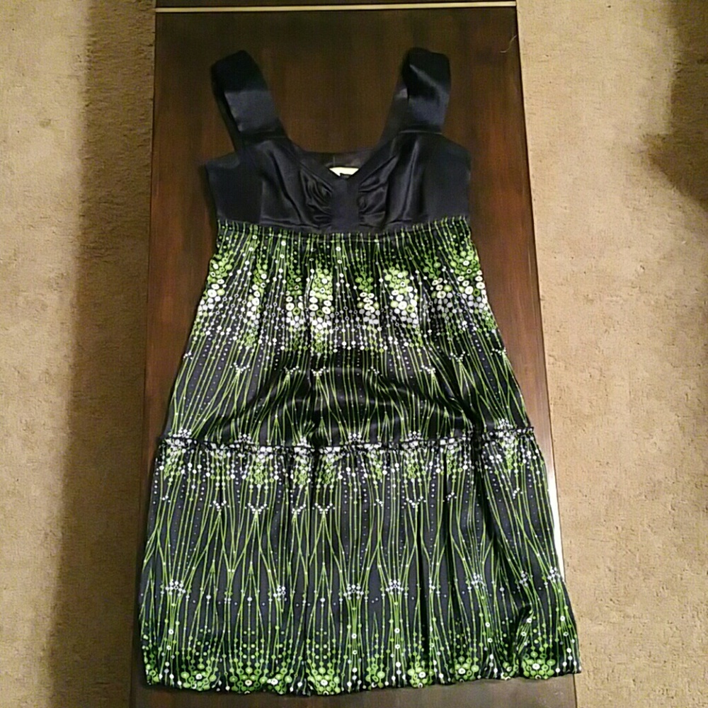 Blue and green patterned dress