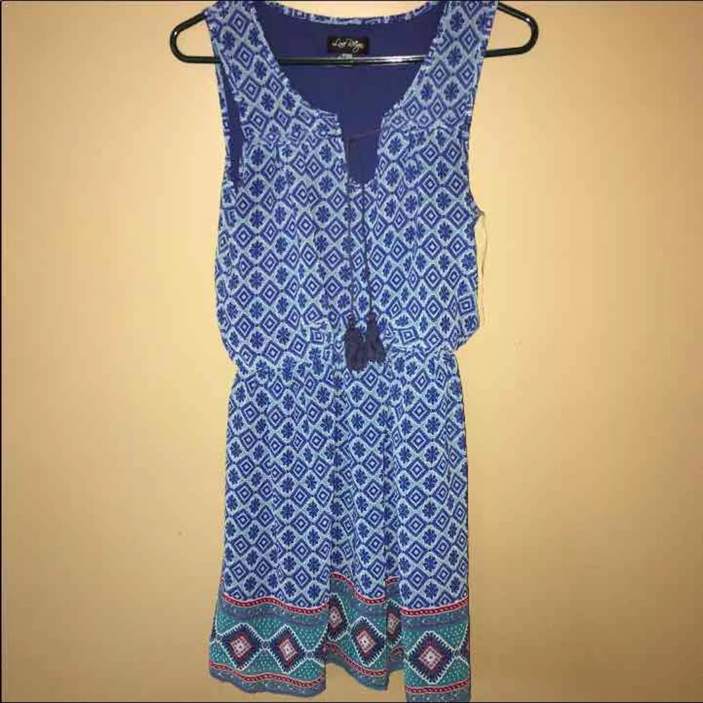 Blue patterned Sleeveless Dress