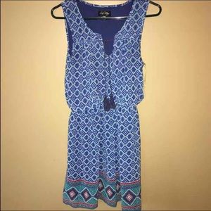 Blue patterned Sleeveless Dress
