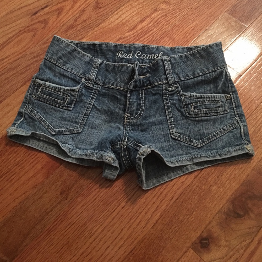 Red camel jean shorts