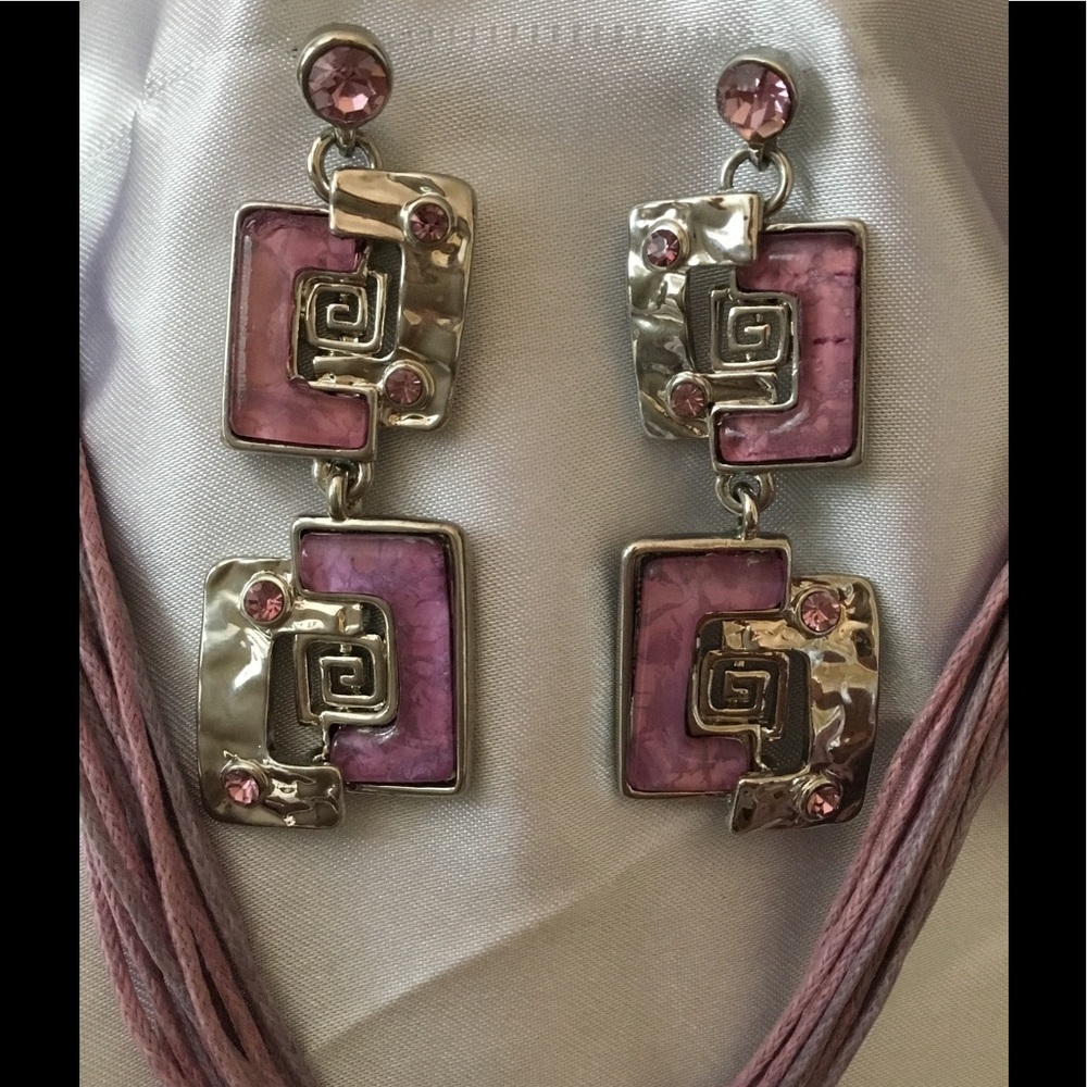 Lavender Metal & Rhinestone Necklace & Earring - Picture 3 of 4