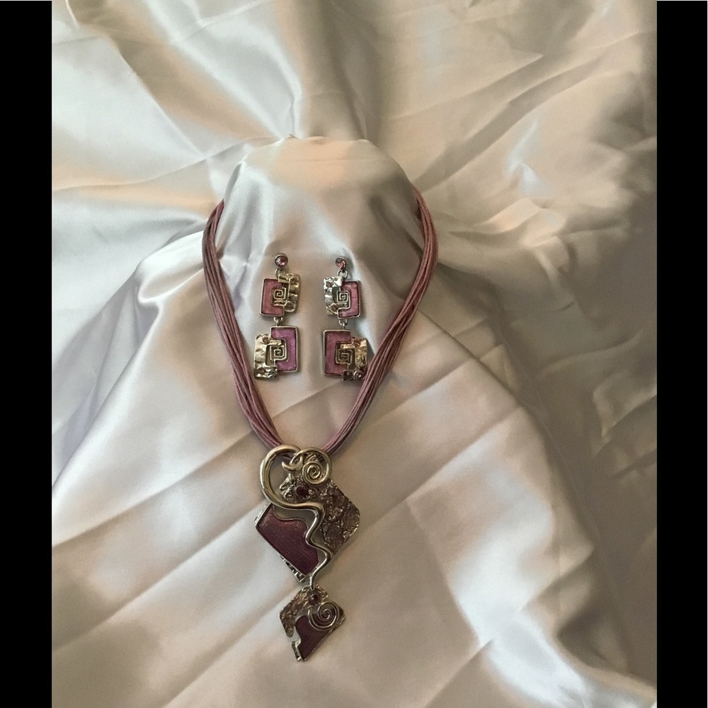Lavender Metal & Rhinestone Necklace & Earring - Picture 4 of 4