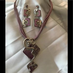 Lavender Metal & Rhinestone Necklace & Earring