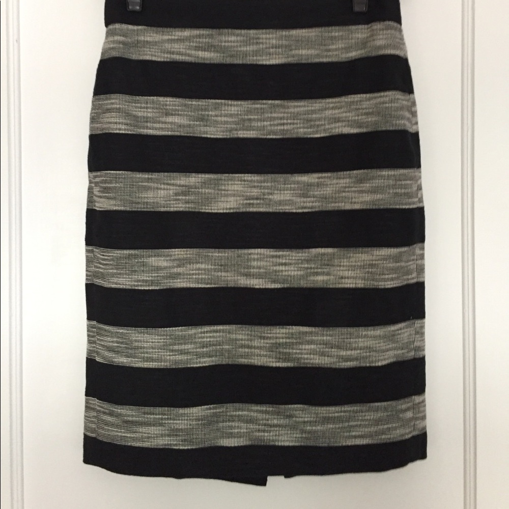 J. Crew Black & Patterned Striped Pencil Skirt.