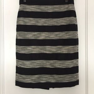 J. Crew Black & Patterned Striped Pencil Skirt.