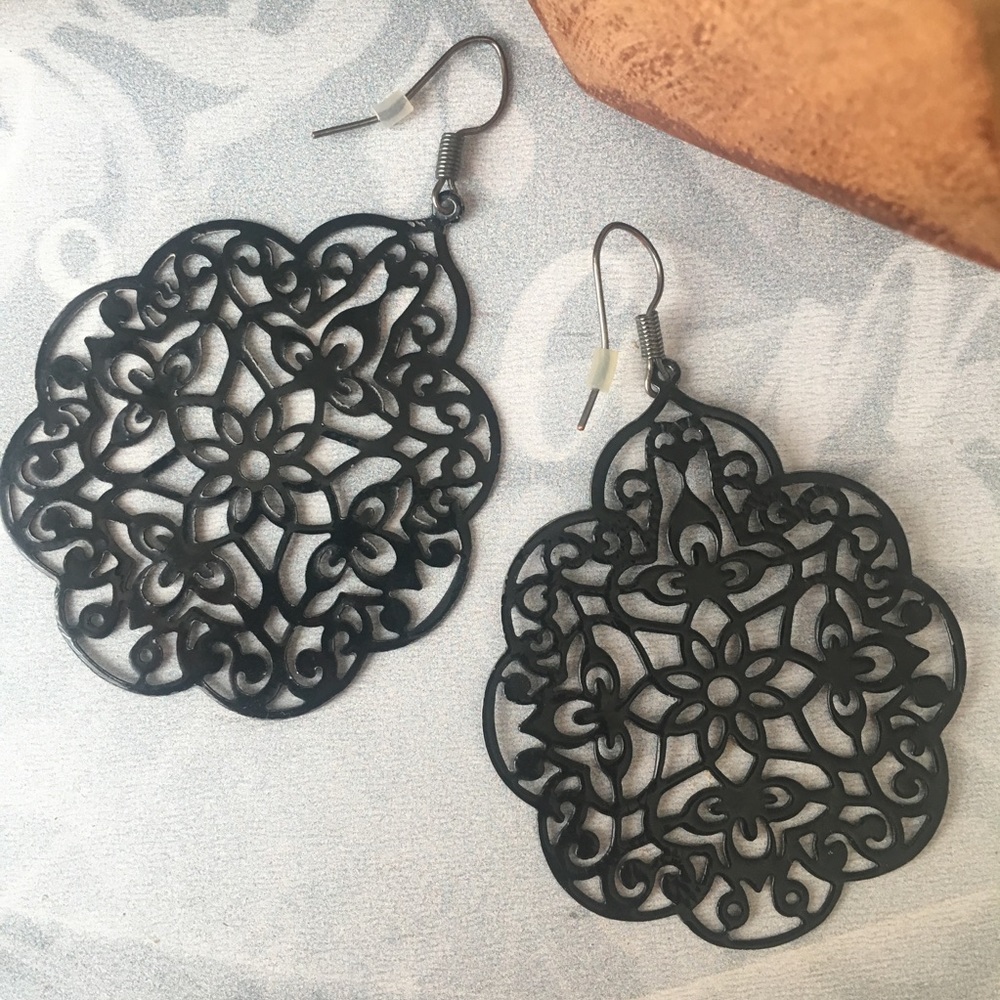 Black Steel Pendant Earrings