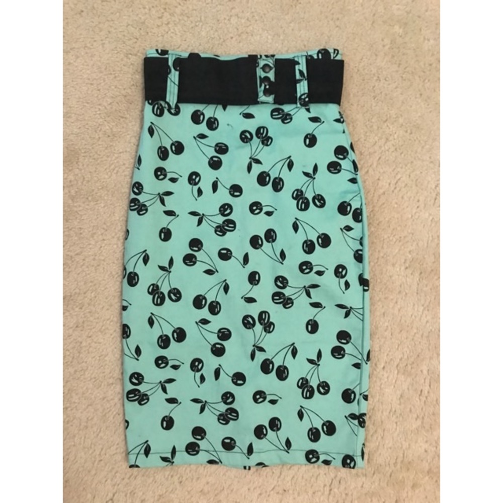Mint Cherry Pin Up Pencil Skirt
