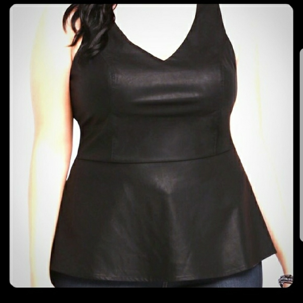 Torrid Vegan Leather Black Peplum Tank Trendy