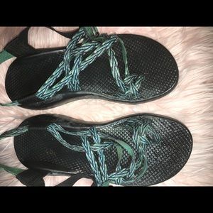 Women's blue and green chacos