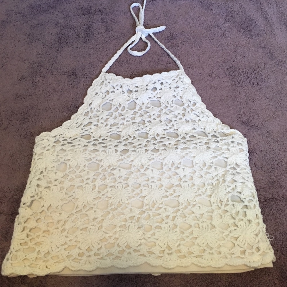 White crochet halter crop top