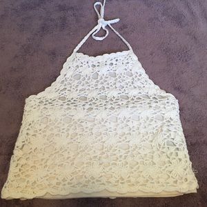 White crochet halter crop top