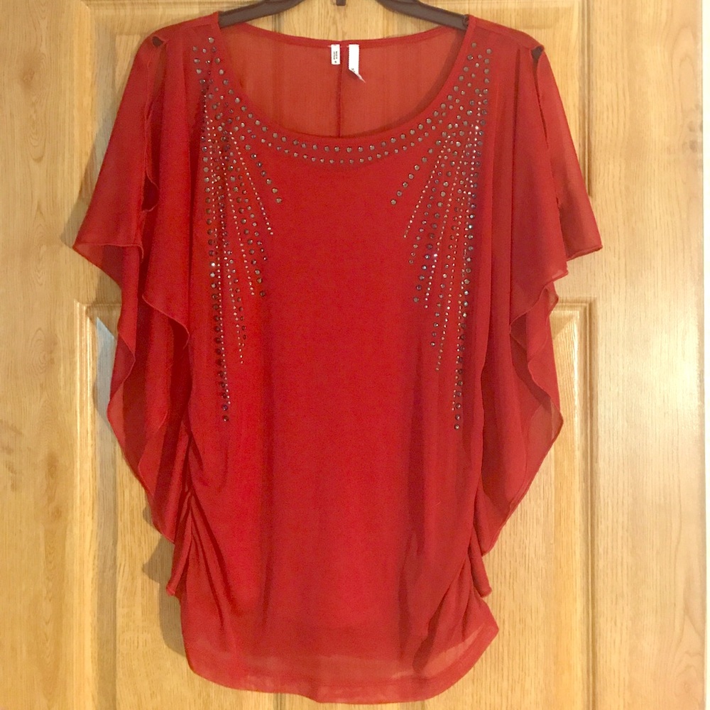 Red studded blouse