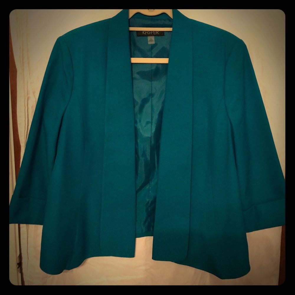 Teal open-front blazer - size 14