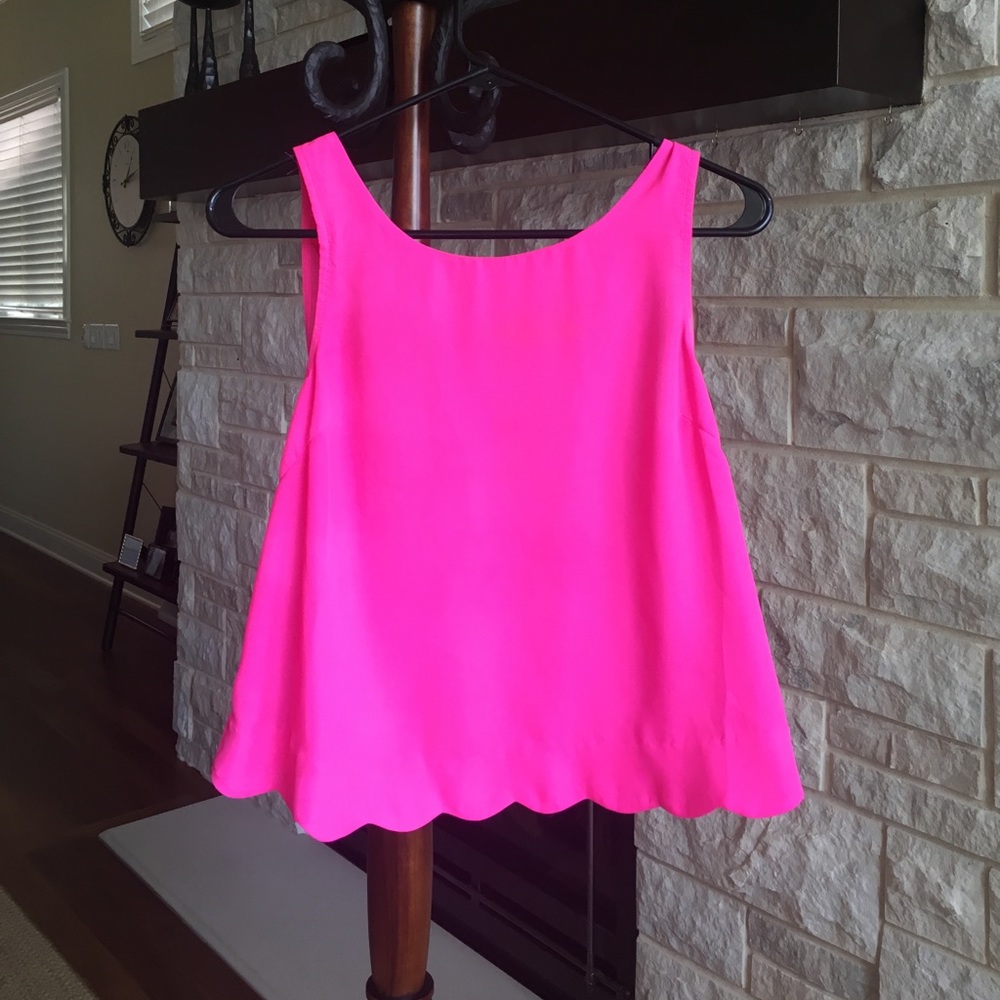 Bright Pink Scalloped Crop Top from Dry Goods