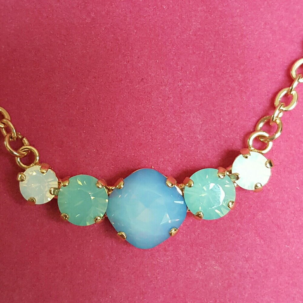 Blue, Green and WhiteCrystal Necklace in Rose Gold