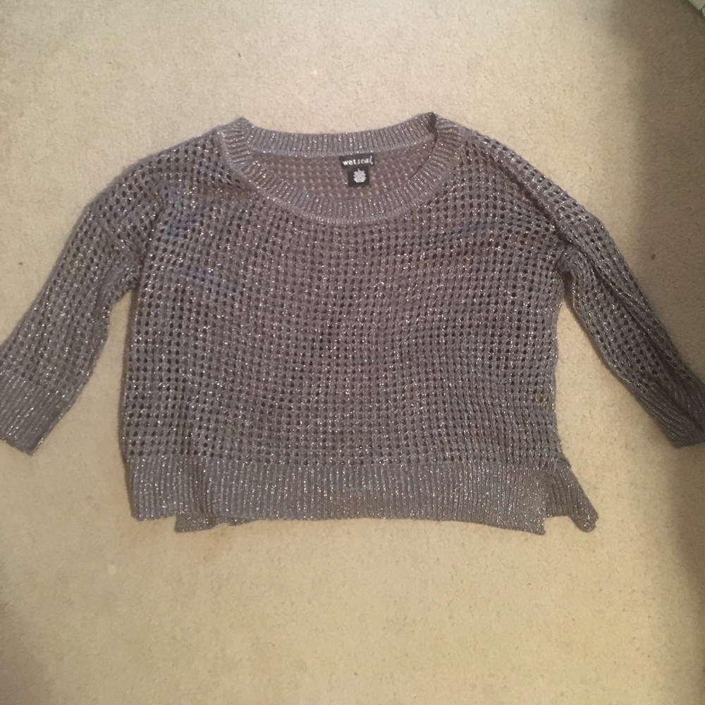 Grey sweater with holes and sparkle design