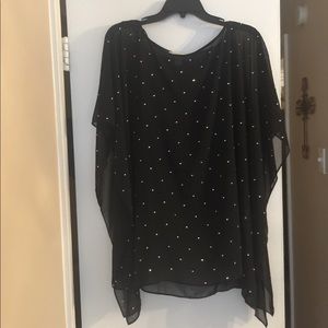 Michael Kors Black Sheer Embellished Poncho top