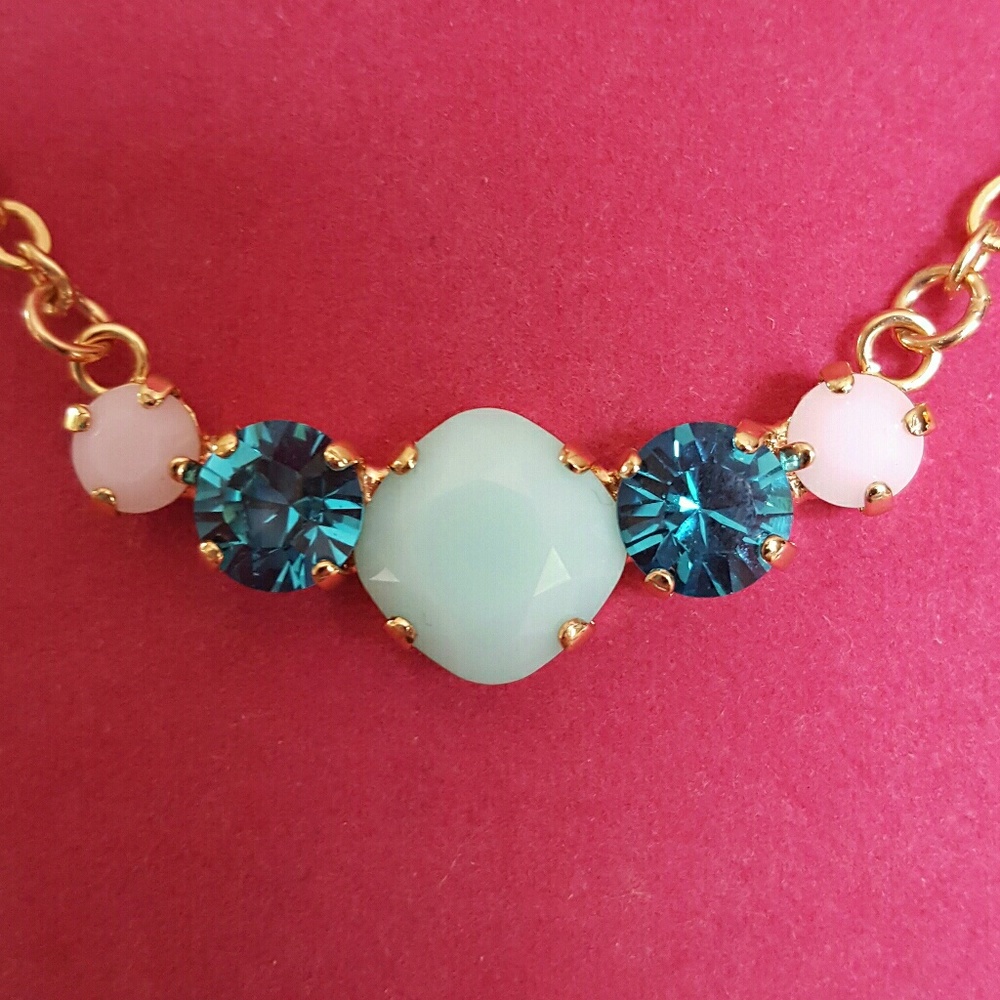 Mint Green, Blue and Pink Crystal Necklace