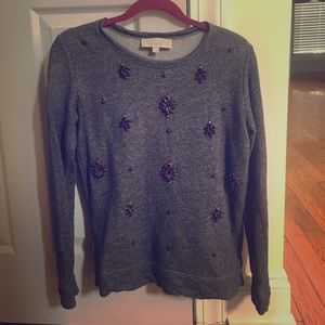 Loft Embellished Gray Sweater