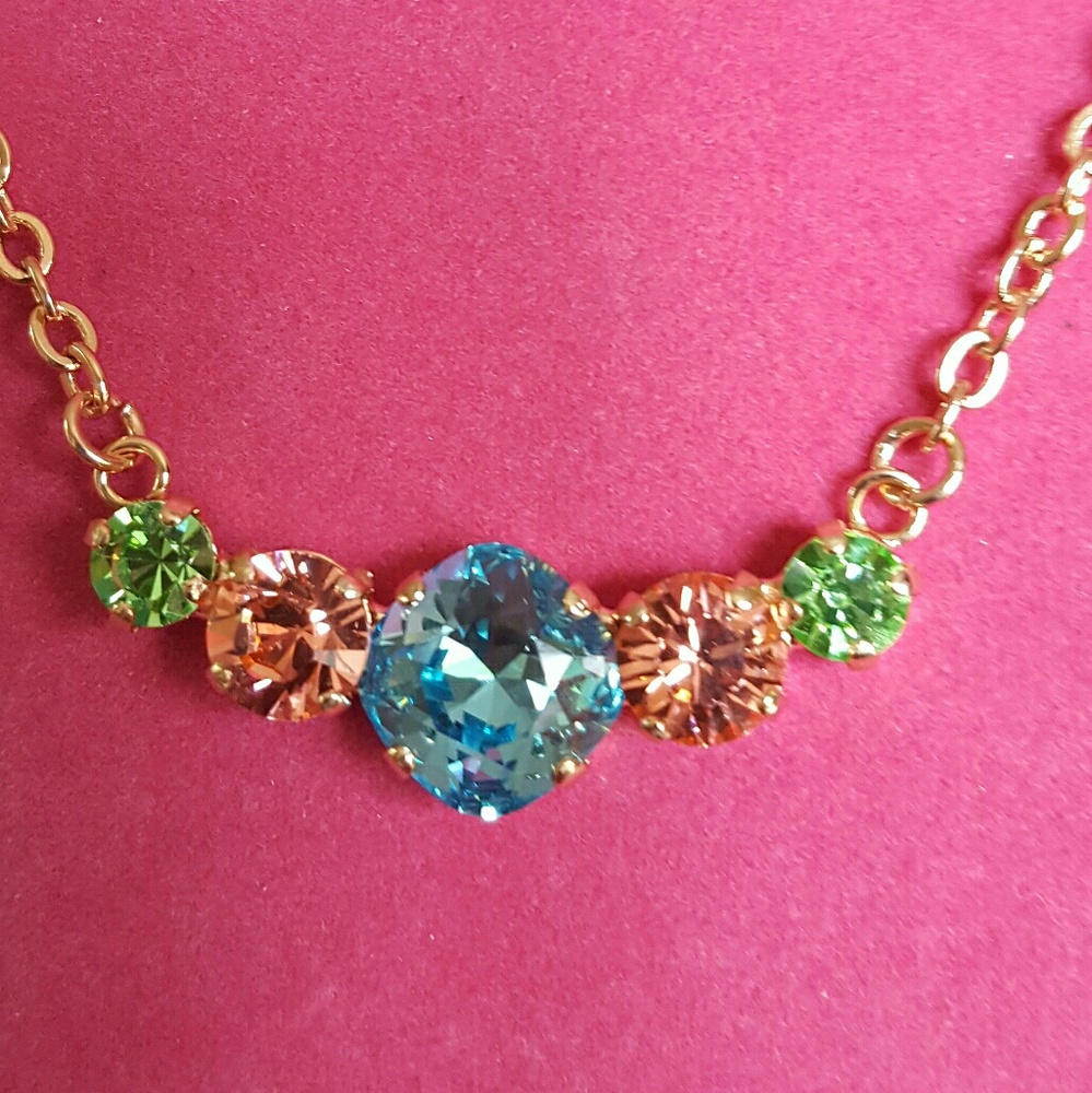Peridot, Peach and Blue Crystal Necklace