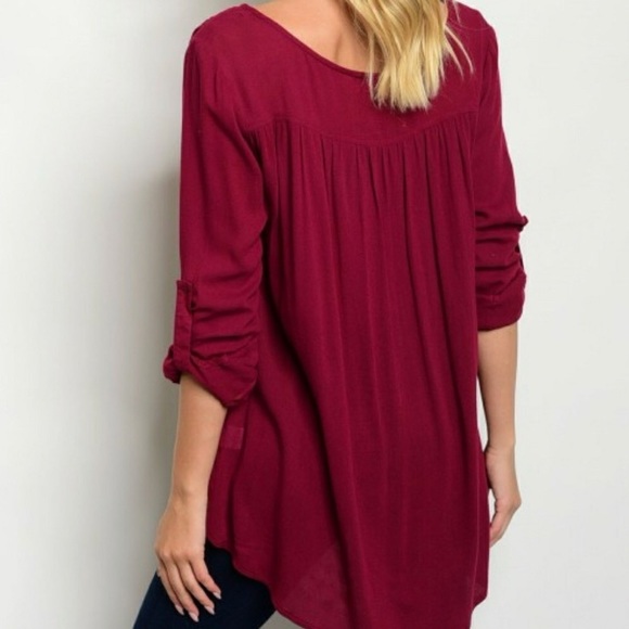 ❗️LAST CHANCE❗️ Wine Lace Up Top - Picture 2 of 3