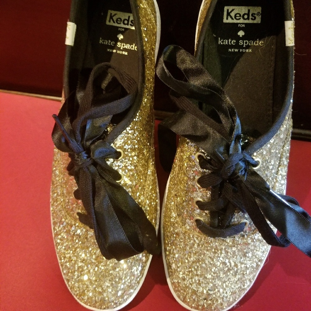Kate Spade Keds Glitter Gold and Black 8.5